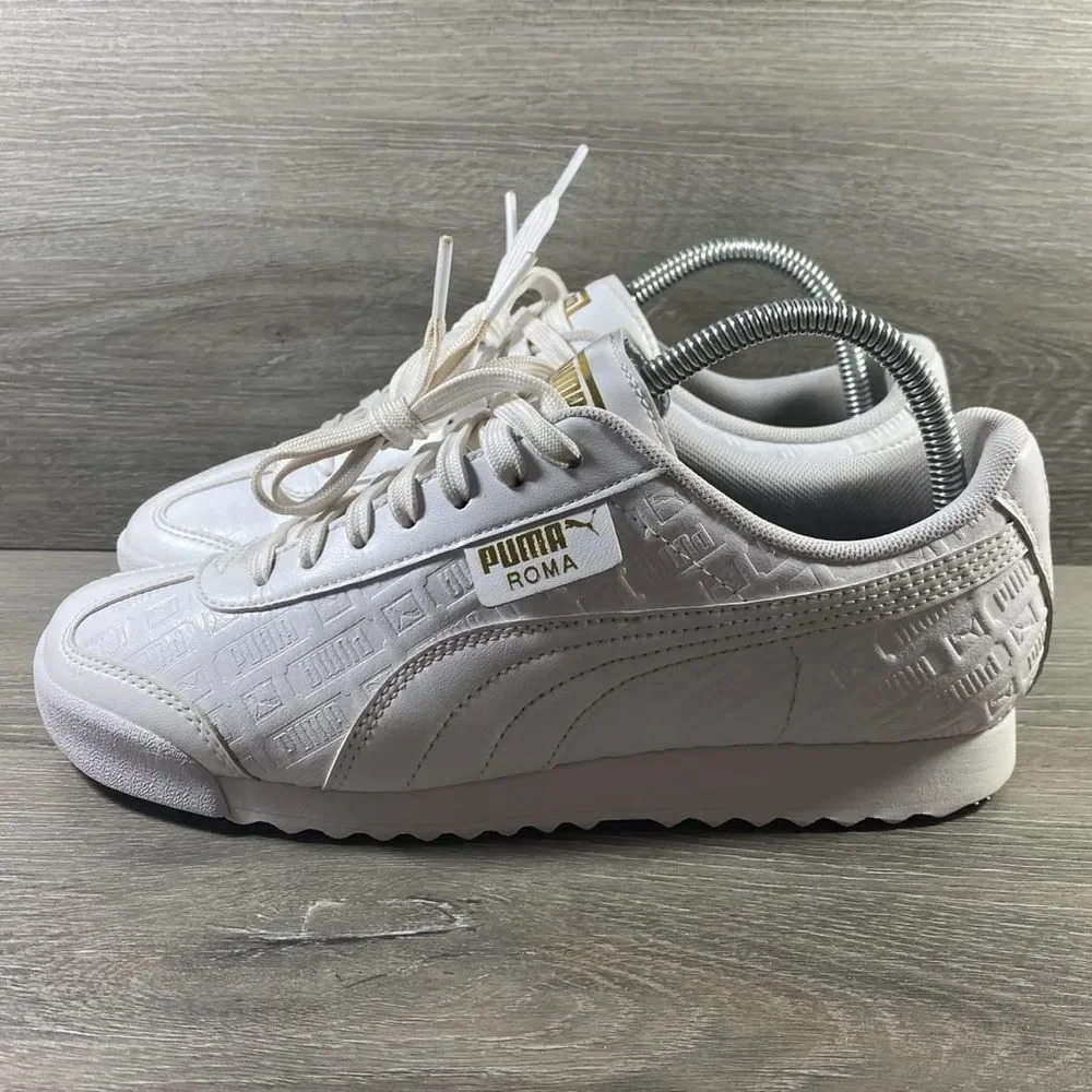 Women’s PUMA Roma Reinvent Sneakers White/Gold (369973 01) Sz 8.5 - Picture 2 of 8